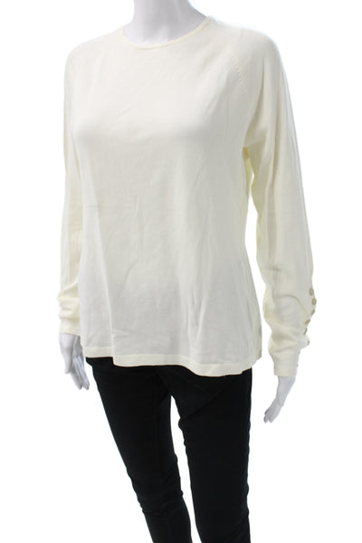 J. Mclaughlin Women Basic Long Sleeve T Shirt White Crew Neck Button Size L