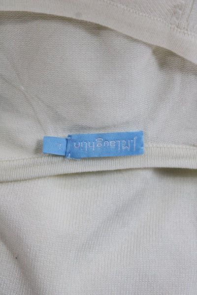 J. Mclaughlin Women Basic Long Sleeve T Shirt White Crew Neck Button Size L