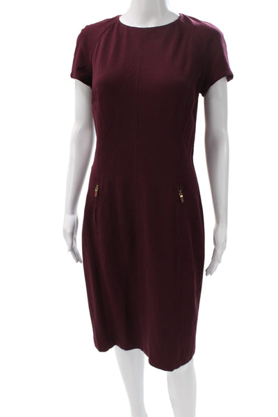 Lauren Ralph Lauren Women Sheath Dress Purple Short Sleeve Knee-Length Size 6