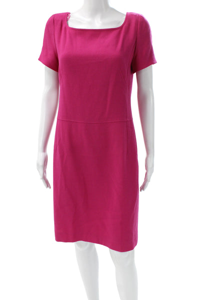 Louis Feraud Women Sheath Dress Pink Wool Square Neck Short Sleeve Size 8