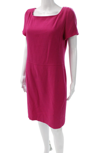 Louis Feraud Women Sheath Dress Pink Wool Square Neck Short Sleeve Size 8