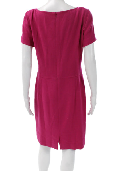 Louis Feraud Women Sheath Dress Pink Wool Square Neck Short Sleeve Size 8