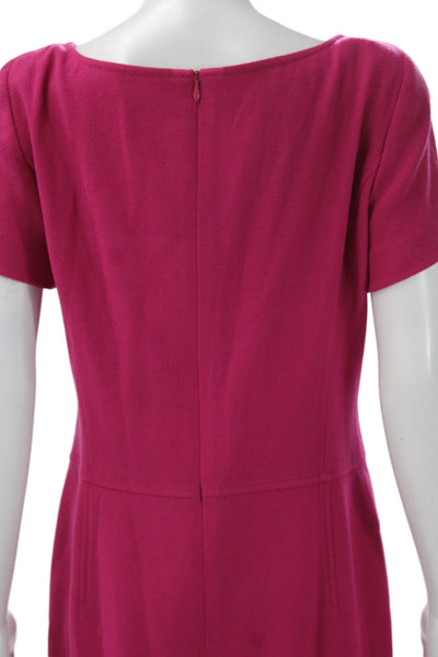 Louis Feraud Women Sheath Dress Pink Wool Square Neck Short Sleeve Size 8