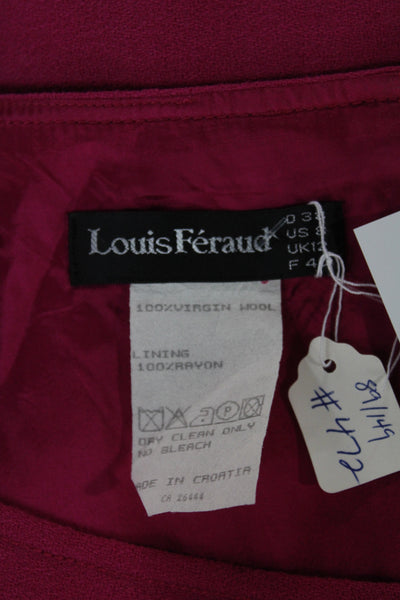 Louis Feraud Women Sheath Dress Pink Wool Square Neck Short Sleeve Size 8