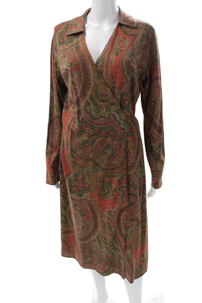 Lauren Ralph Lauren Women Brown 90s Wrap Dress Wool Blend Midi Size L
