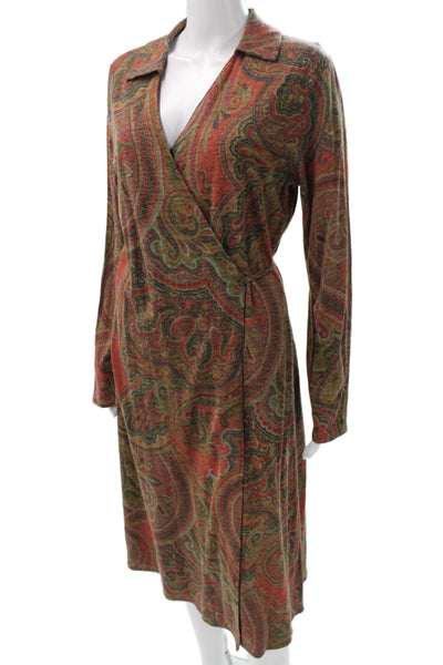 Lauren Ralph Lauren Women Brown 90s Wrap Dress Wool Blend Midi Size L