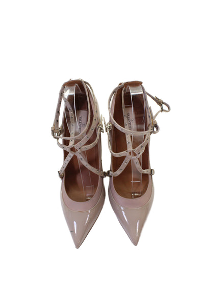 Valentino Garavani Womens Leather Grommet Strappy Heels Shoes Pink Size 10