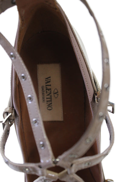 Valentino Garavani Womens Leather Grommet Strappy Heels Shoes Pink Size 10