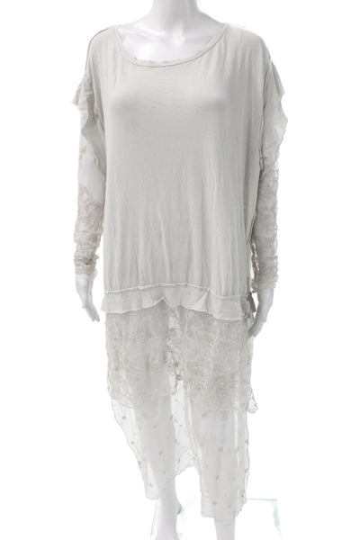 Free People Women Bohemian Gray Long Sleeve Cotton Linen Dress Size S