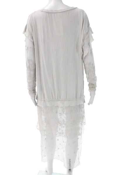 Free People Women Bohemian Gray Long Sleeve Cotton Linen Dress Size S