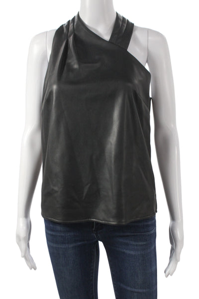 Milly Womens Sleeveless Tank Black Solid Zip Polyurethane Size S