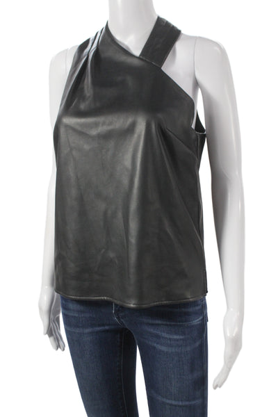 Milly Womens Sleeveless Tank Black Solid Zip Polyurethane Size S