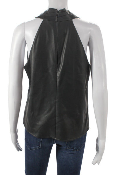 Milly Womens Sleeveless Tank Black Solid Zip Polyurethane Size S