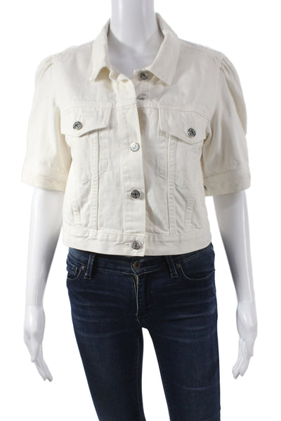Veronica Beard Women Collared Short Sleeve Cotton Button Jacket White Size S