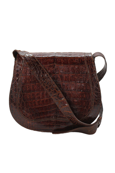 De Vecchi Women's Snap Closure Leather Shoulder Handbag Brown