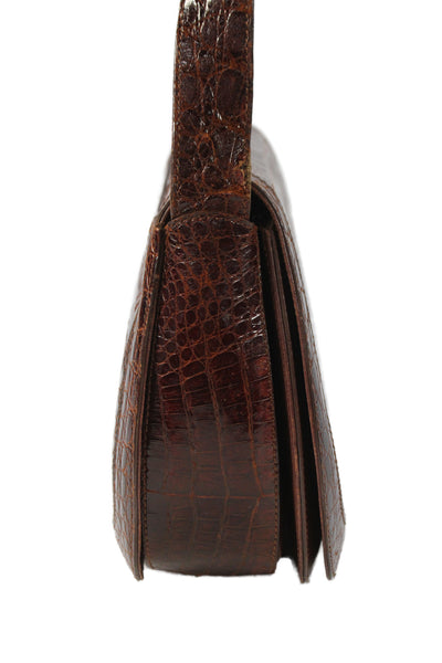 De Vecchi Women's Snap Closure Leather Shoulder Handbag Brown