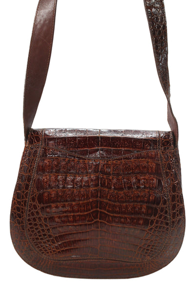 De Vecchi Women's Snap Closure Leather Shoulder Handbag Brown