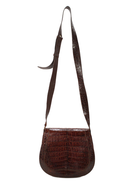 De Vecchi Women's Snap Closure Leather Shoulder Handbag Brown