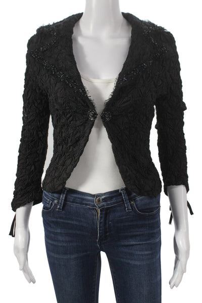 Ariella Womens Black Collared Button Blazer 3/4 Sleeve Cotton Blend Size S
