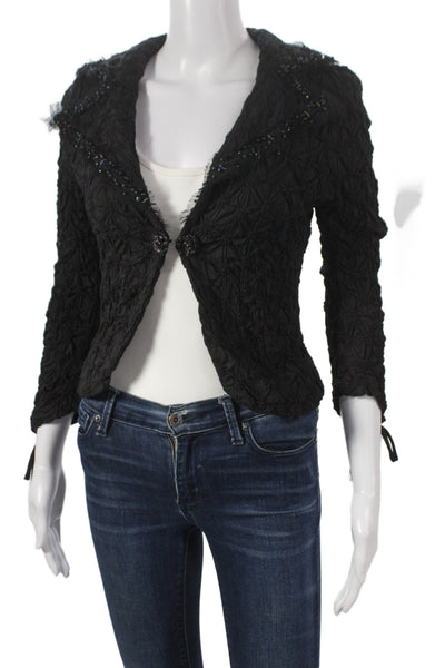 Ariella Womens Black Collared Button Blazer 3/4 Sleeve Cotton Blend Size S