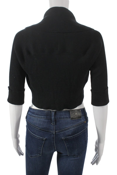 Cotton By Autumn Cashmere Womens Cardigan Black 100% Cotton 3/4 Sleeve Size M