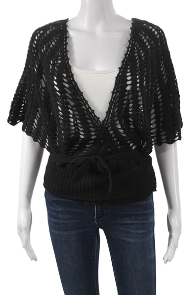 Autumn Cashmere Unisex Cardigan Black V-Neck Short Sleeve Cashmere Size XS
