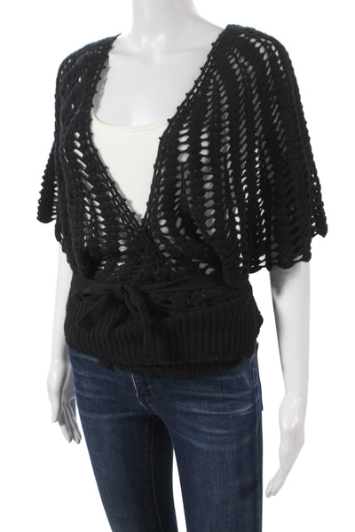 Autumn Cashmere Unisex Cardigan Black V-Neck Short Sleeve Cashmere Size XS
