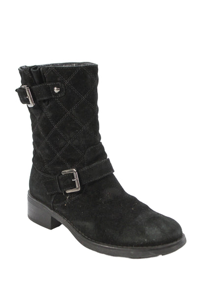 Aquatalia Womens Slip On Block Heel Quilted Suede Boots Black Size 6