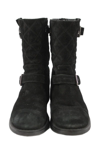 Aquatalia Womens Slip On Block Heel Quilted Suede Boots Black Size 6