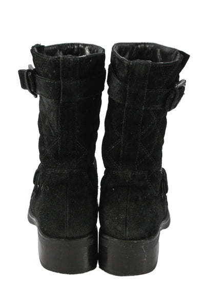 Aquatalia Womens Slip On Block Heel Quilted Suede Boots Black Size 6