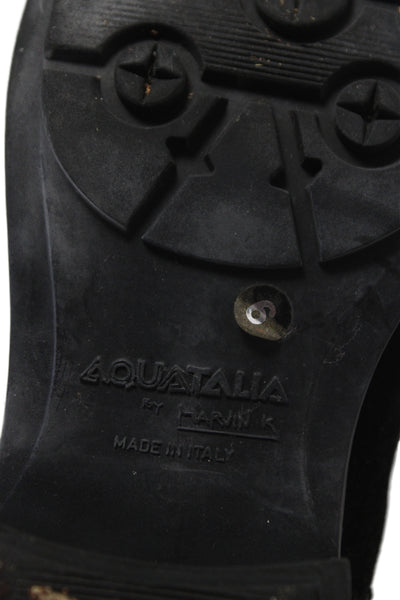 Aquatalia Womens Slip On Block Heel Quilted Suede Boots Black Size 6