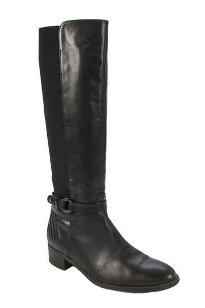 Aquatalia Womens Side Zip Block Heel Leather Knee High Boots Black Size 6.5