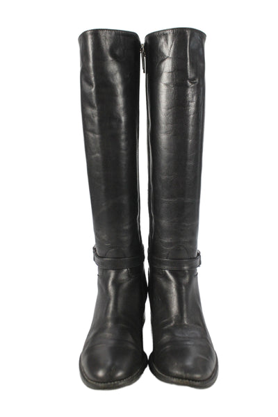 Aquatalia Womens Side Zip Block Heel Leather Knee High Boots Black Size 6.5