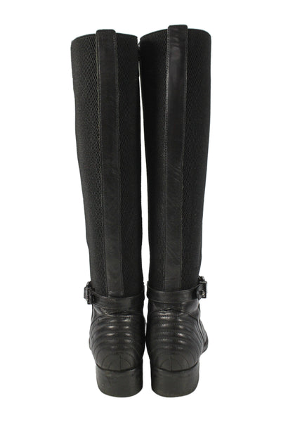 Aquatalia Womens Side Zip Block Heel Leather Knee High Boots Black Size 6.5