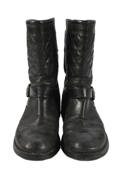 Aquatalia Womens Slip On Block Heel Quilted Trim Boots Black Leather Size 6.5