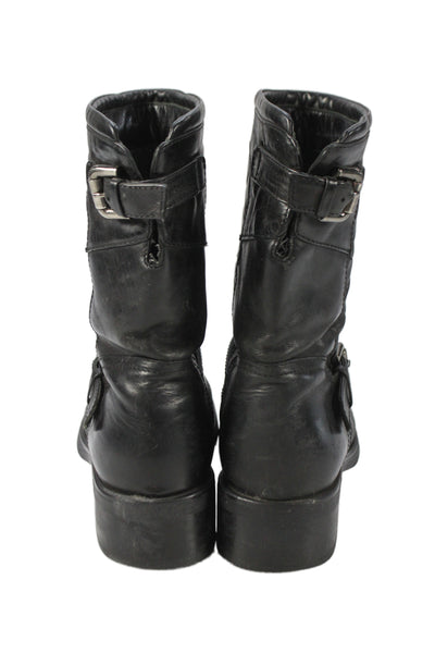 Aquatalia Womens Slip On Block Heel Quilted Trim Boots Black Leather Size 6.5