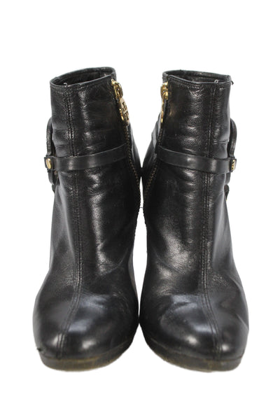 Tory Burch Womens Side Zip Block Heel Logo Leather Booties Black Size 6.5