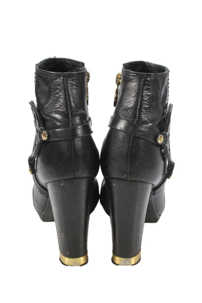 Tory Burch Womens Side Zip Block Heel Logo Leather Booties Black Size 6.5