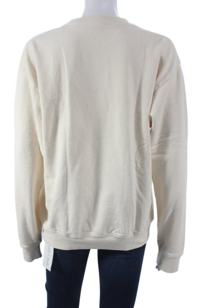Sporty & Rich Womens Pullover Sweatshirt Beige Cotton Crew Neck Size XS