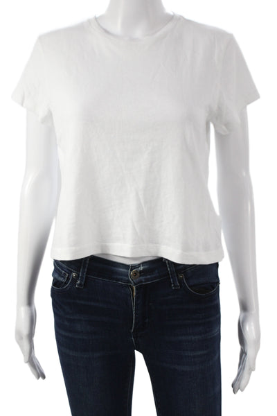 Re/Done Womens Cropped Basic White T-Shirt Short Sleeve Crew Neck Size S