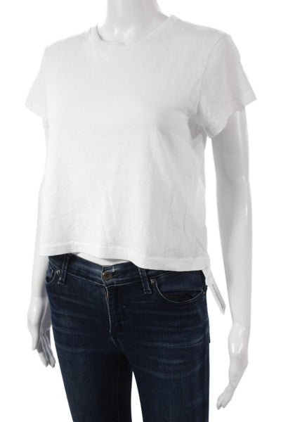 Re/Done Womens Cropped Basic White T-Shirt Short Sleeve Crew Neck Size S