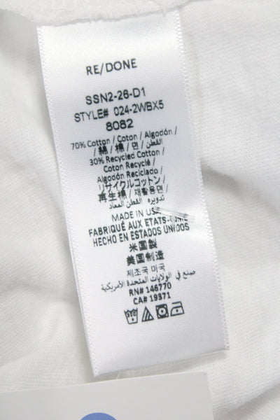 Re/Done Womens Cropped Basic White T-Shirt Short Sleeve Crew Neck Size S