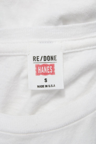 Re/Done Womens Cropped Basic White T-Shirt Short Sleeve Crew Neck Size S