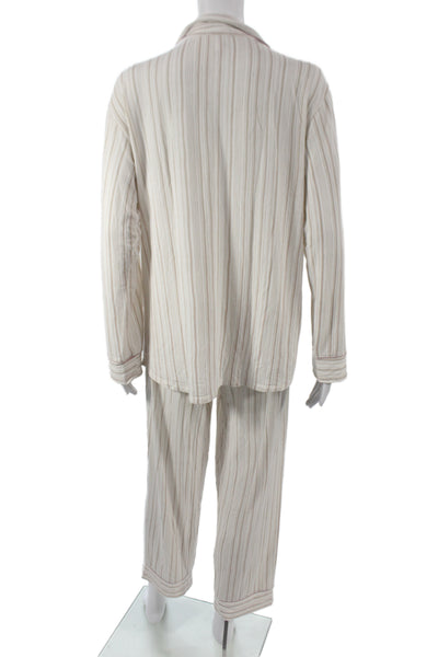 Eberjey Womens Striped Button Down Pajama Set White Beige Size Extra Small