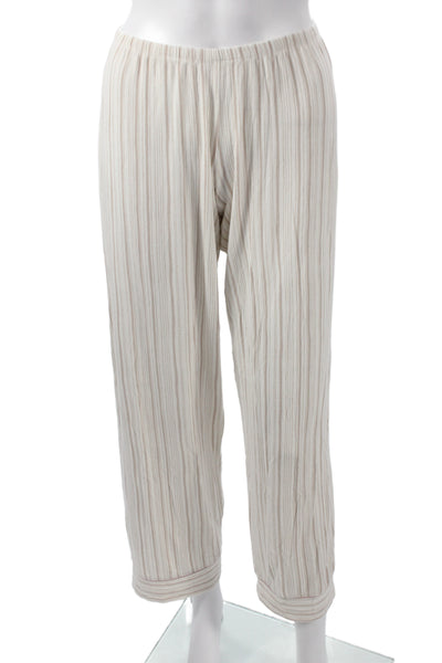 Eberjey Womens Striped Button Down Pajama Set White Beige Size Extra Small