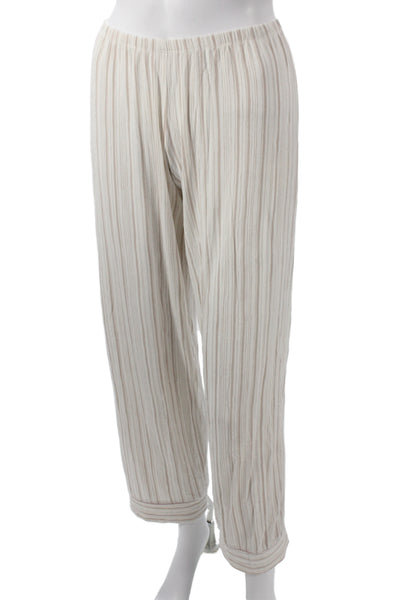 Eberjey Womens Striped Button Down Pajama Set White Beige Size Extra Small