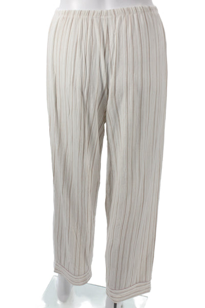Eberjey Womens Striped Button Down Pajama Set White Beige Size Extra Small