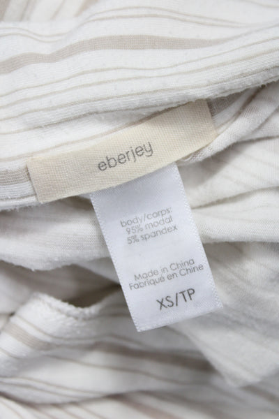Eberjey Womens Striped Button Down Pajama Set White Beige Size Extra Small