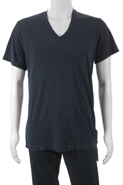 Standard James Perse Men Dark Blue V-Neck Solid Cotton T-Shirt Size 2