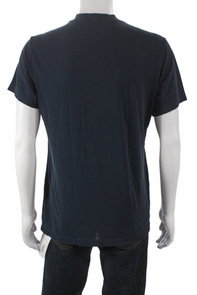 Standard James Perse Men Dark Blue V-Neck Solid Cotton T-Shirt Size 2